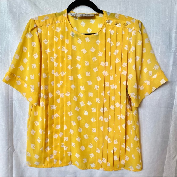Vintage Josephine 80s Blouse Short Sleeve Shoulder Buttons Pleated Yellow sz 8 - Picture 2 of 8